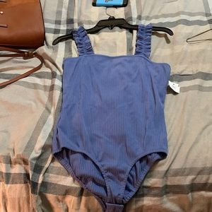 Blue, Ruffle-Sleeved Bodysuit